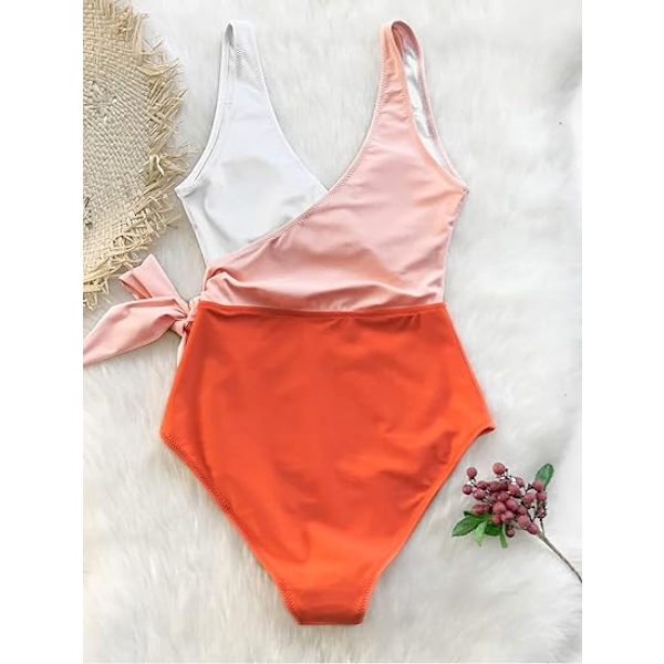 Kvinnors One Piece Baddräkt Wrap Color Block Tie Sida Bad Sui