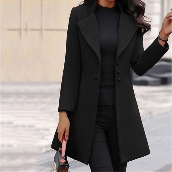 Pea Coats For Dame Button Down Suit Yttertøy Med Hakk Blazer For Formelt Arbeid Svart Black S