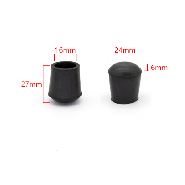 Set med 16, runda halkfria gummistolsbenspetsar, 16 mm, svart