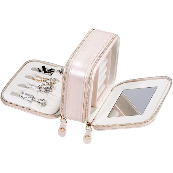 Dubbellagers dragkedja Smyckeskrin - För kvinnor - Reseringar, Halsband, Örhängen, Armband - Rosa