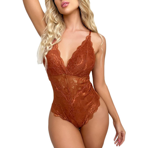 V-hals gennemsigtigt undertøj Blomster Blonder Babydoll Sexet undertøj til kvinder A