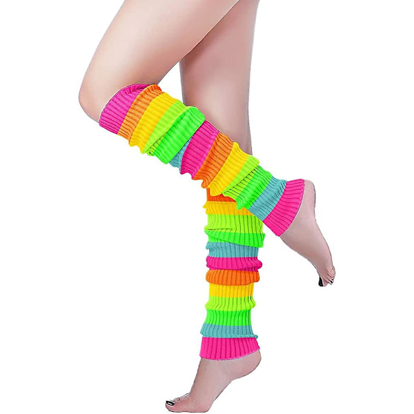 Lange benvarmere, V28 Damer Mænd 80'er Fest Ribstrik Dansesport Rainbow