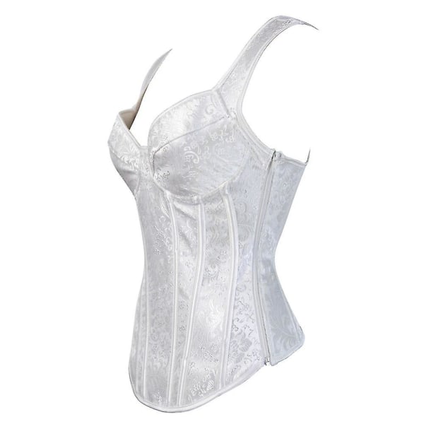 Kvinder Gothic Jacquard Skulderstropper Overbust Korset Bustier Vægttab Steampunk Korsetter Med Kop Lynlås Side Sexet Korset hvid white 4XL