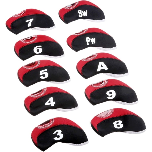 10-pack set Golfklubba HeadCovers med nummerlapp 3-9/A/P/S Passar de flesta Irons Club