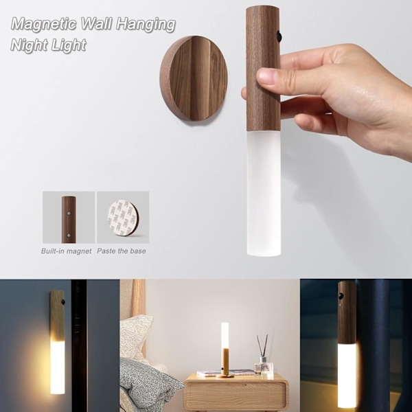 Bevegelsessensor nattlampe, USB-oppladbar magnetisk veggmontert nattlampe, håndholdt bærbar LED