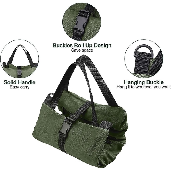 Roll Up Verktygsväska, Canvas skiftnyckel Roll Up Pouch Multifunktionsverktyg Roll Organize, 5 blixtlåsförsedda verktygsfickor green