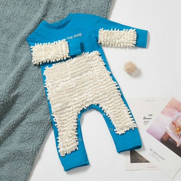 Babytøj 2023 Nyt babykravletøj Babymopping Kravletøj Mørk knap engelsk langærmet jumpsuit Blå beige Blue beige 6M