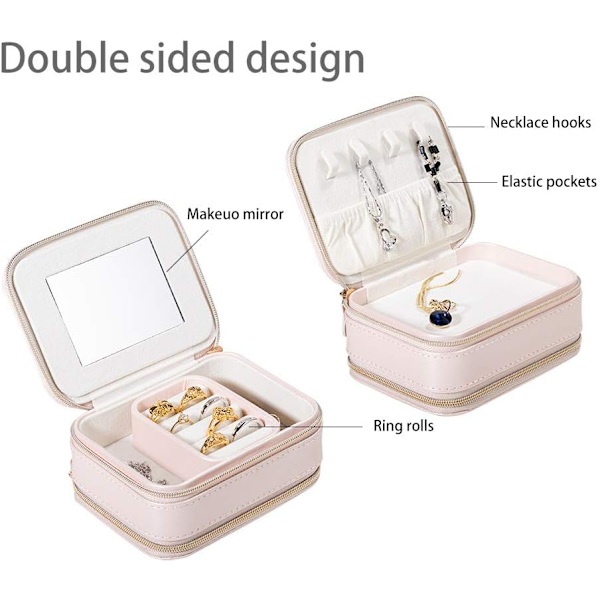 Dubbellagers dragkedja Smyckeskrin - För kvinnor - Reseringar, Halsband, Örhängen, Armband - Rosa