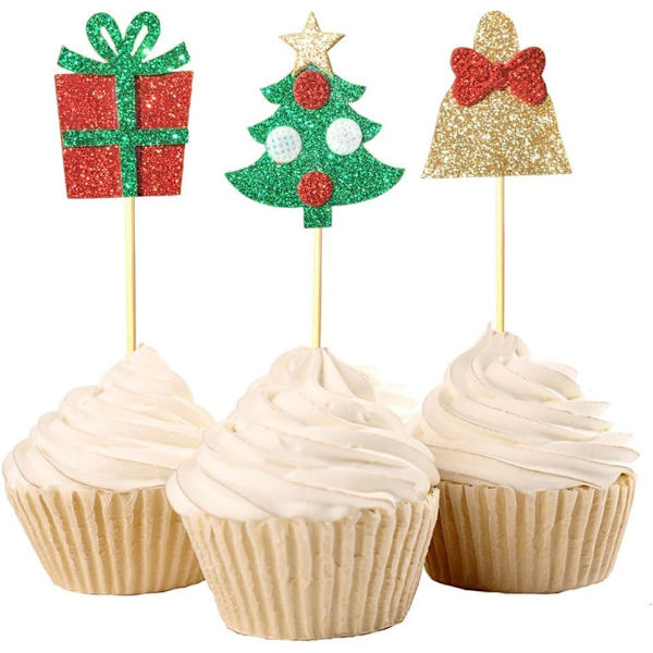 28 pakkauksen jouluiset cupcake-päälliset, kimaltelevat juhlapäälliset H