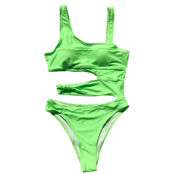 Naisten seksikäs yksiosainen bikini epäsäännöllinen leikattu vyötärö Selkänojaton Push Up uimapuku vihreä Green L