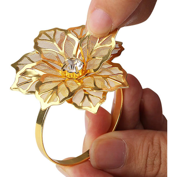 Hollow Out Flower Serviettringer Sett med 20 for bryllupsfest Høytidsbankett Julemiddag Delikat serviettspenner Dekor Favor () Imitation Gold