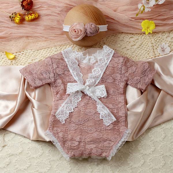 Upgraderad nyfödd fotorekvisita Baby blommig spetsbyxa Nyfödd Söt Romper valokuva rekvisita för baby dusch- present