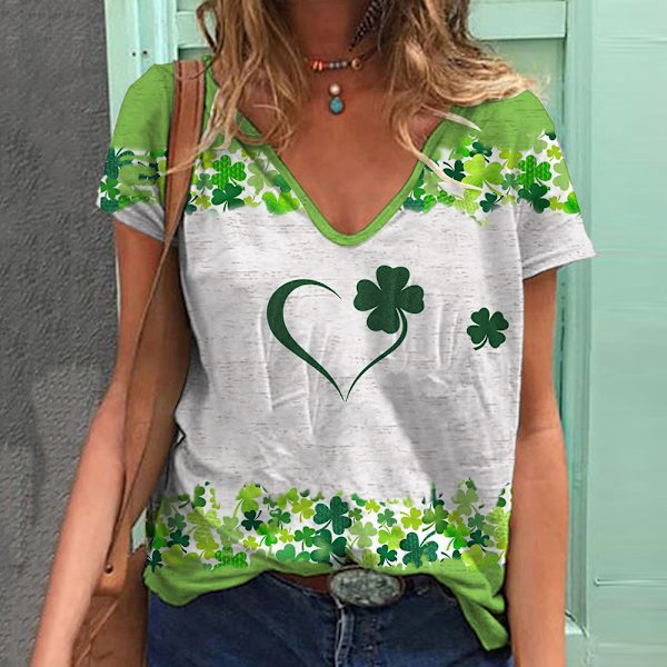 St.Patrick's Day Dame V-hals T-shirt Bluse Casual Løs Top A A M