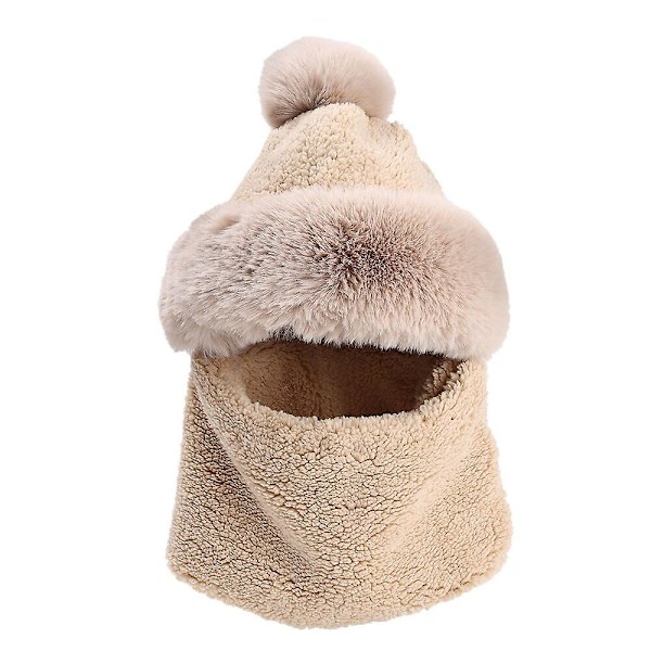 Talvipipo-huivisetti ulkona naiset pitävät lämpimänä Cashmere Ski Tuulenpitävä Pipo Paksu Pehmo Pörröinen Pipo koko Kaula Lämmin Khaki