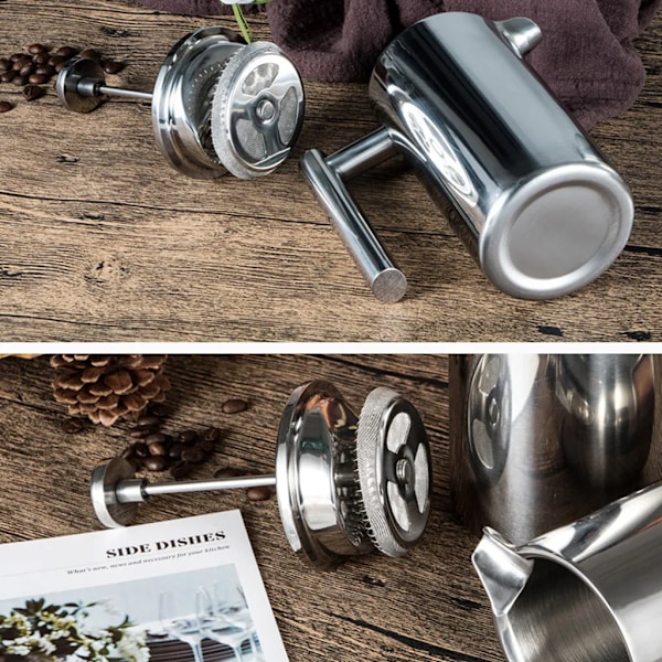 350 ml dobbelt vægget rustfrit stål fransk presse kaffemaskine med rustfrit stålfilter, kaffekande isoleret kaffekande pressefilterkande kaffepresse