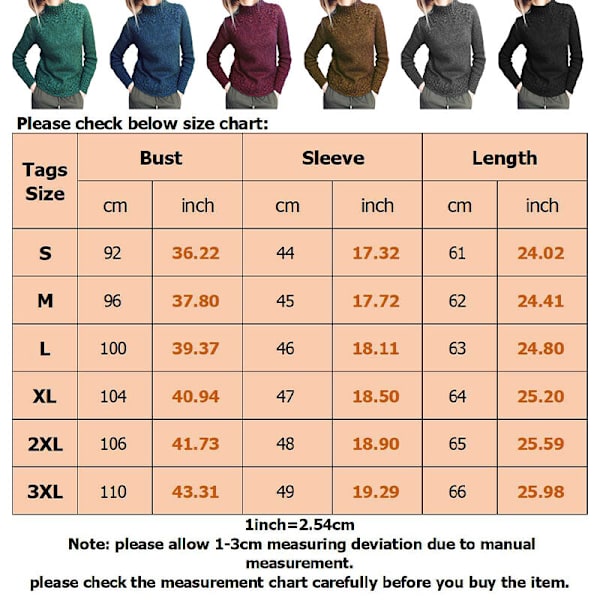 Kvinnor långärmade höghalsade stickade tröjor Enfärgad tröja Khaki Khaki 2XL