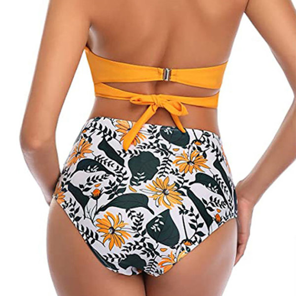 Kevään ja kesän naisten uimapuku seksikäs bikinit painettu keltainen yellow XL
