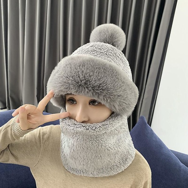 Vinter lue skjerfsett utendørs kvinner holder varmen Cashmere ski vindtett lue tykk plysj fluffy luer hel hals varm brun