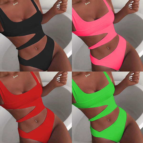 Kvinner exig One-Piece Bikini Uregelmessig utskjæring midje Ryggløs Push Up badedrakt Hvit bølgepunkt White wave point S