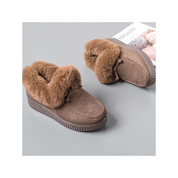 Mode Kvinder Non On Moccasins Plys Foret Hold Varm Loafers Kaffe Kaffe US 7