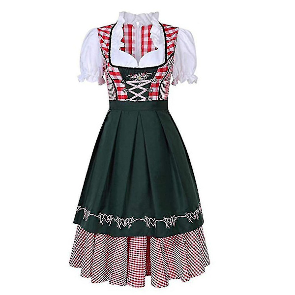 Laadukas perinteinen saksalainen ruudullinen Dirndl-mekko Oktoberfest-asu aikuisille naisille Halloween Fancy Party-G Style1 Vihreä Style1 Green XXL