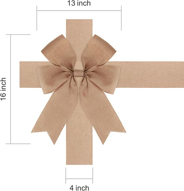 Stor säckväv Ribbon Bow Stora linne bågar för julgran eldstad hem