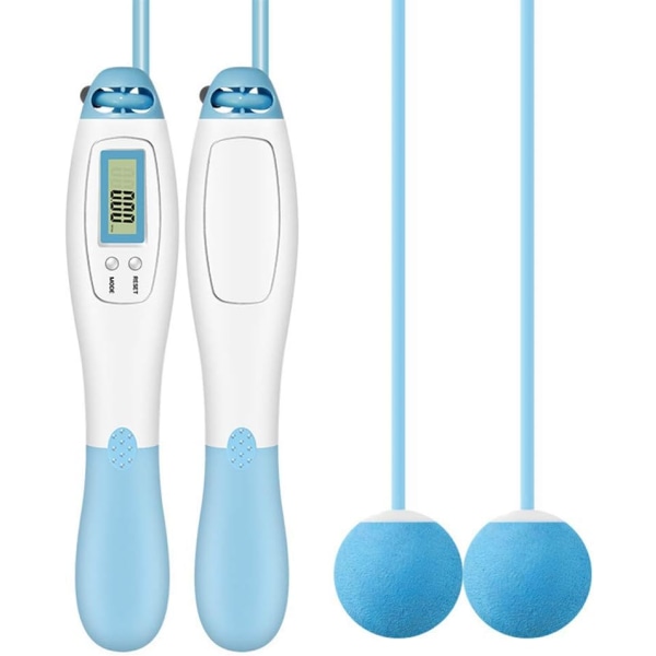 Justerbar längd Digital räknehopprep Träningsboll - Blå Blue