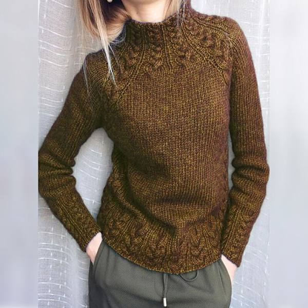 Kvinnor långärmade höghalsade stickade tröjor Enfärgad tröja Khaki Khaki XL