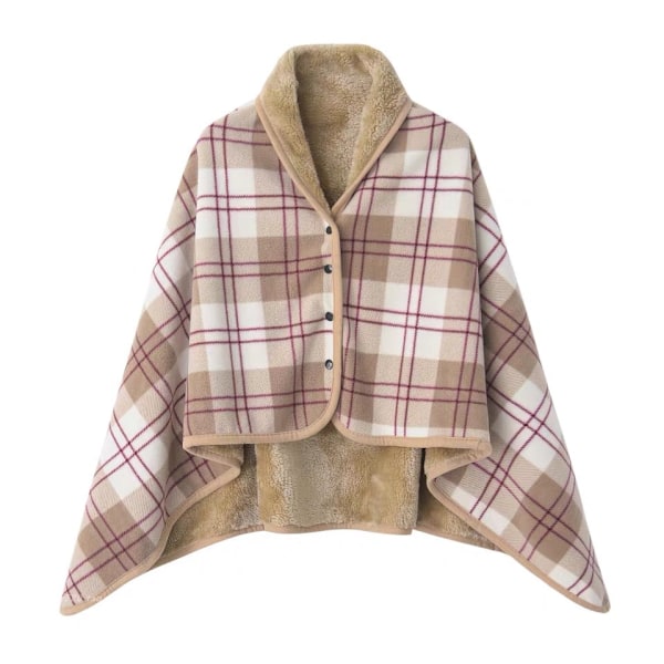 Kvinner Multiway Rutete Poncho Sjal Wrap Fleece Bærbar Filt Ultra Myk Sherpa Flanell Cape（Brun） qd brown