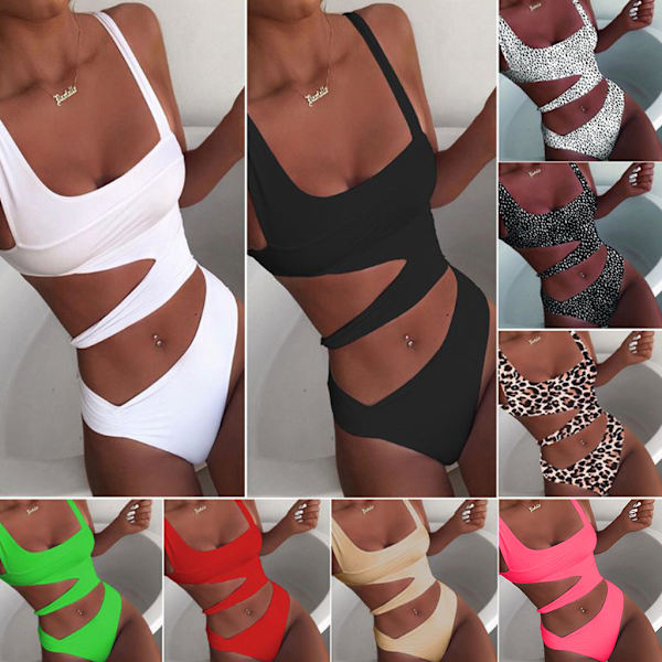 Kvinner Sexy One-Piece Bikini Uregelmessig utskjæring midje Ryggløs Push Up Badedrakt Grønn Green L