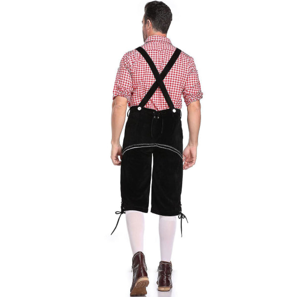 Bayersk Oktoberfest- set för män för utklädningsfest och ölfestival - Traditionell ederhosen, skjorta och hatt för Halloween-kostym Red Red L