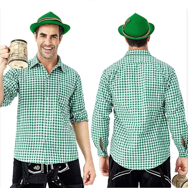 Miesten Baijerin Oktoberfest-setti pukujuhliin ja olutfestivaaliin - Perinteiset lederhosen-housut, paita ja hattu Halloween-asunvihreään Green M