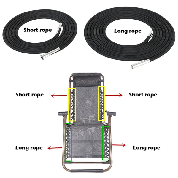 4 st Elastisk bungee-rep för hopfällbar stol Zero Gravity