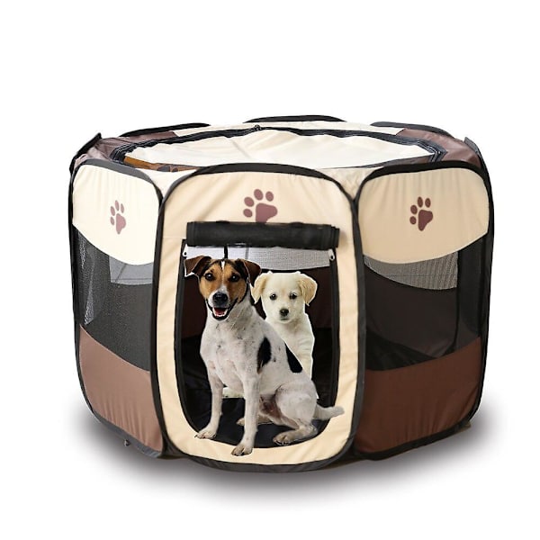 Bärbart hopfällbart husdjurstält Hundhusbur brun brun L:91*91*58cm