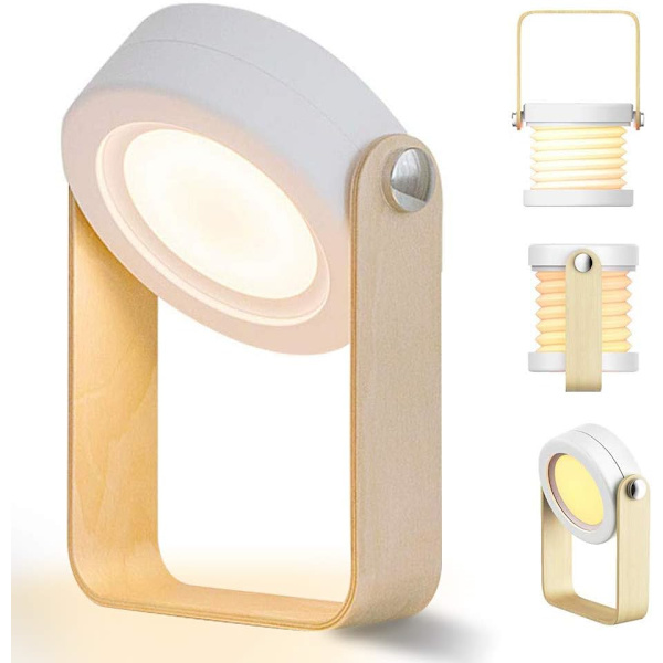 Dimbar LED Touch sänglampa Vintage skrivbordslampa med trähandtag 3 ljusstyrkanivåer Fällbar bärbar bordslampa med touchfunktion för sovrum