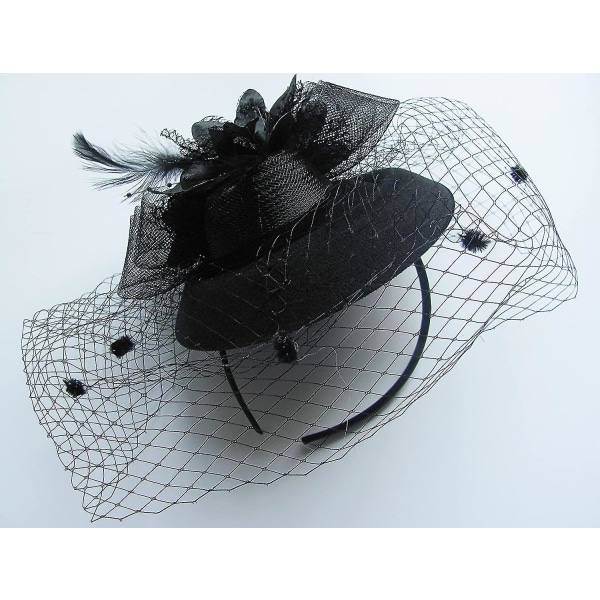 Bowknot Fascinator Hat Veil Mesh pandebånd til kvinder (sort)