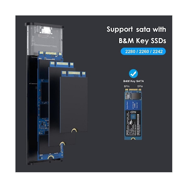 M2 SSD-kotelo NGFF 5 Gbps SATA-protokolla M.2 - USB 3.1 Gen1 SSD-sovitin NGFF SATA SSD-levykotelolle M.2