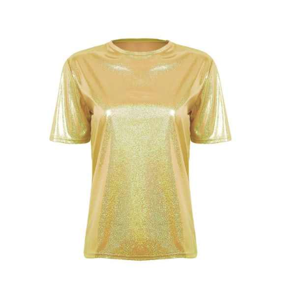 Dam T-shirts Metallic Top Crewneck glänsande T-shirts gold gold XL