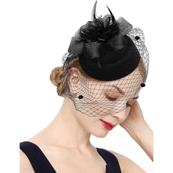 Bowknot Fascinator Hat Veil Mesh -pääpanta naisille (musta)