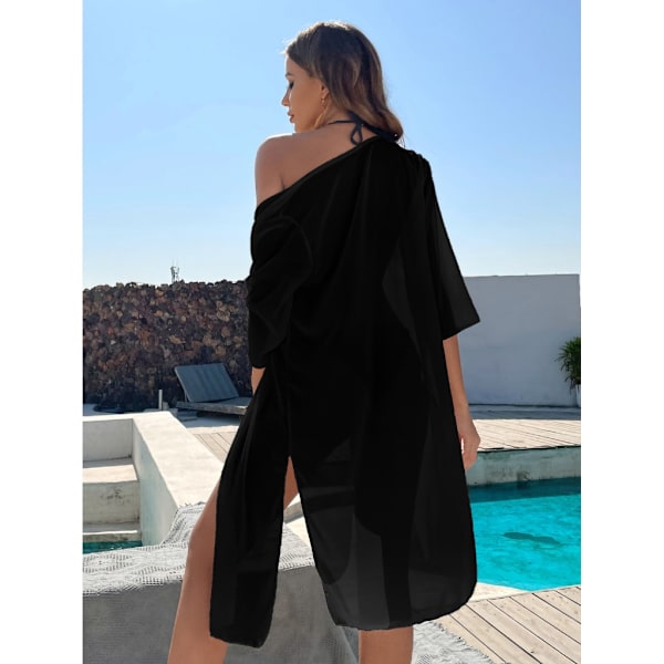 Dam sommar Bikini-Cover-ups Sexiga Baddräkt Coverups Chiffong Long Beach Dress-Badkläder Casual Lös Sjal Strandkläder White