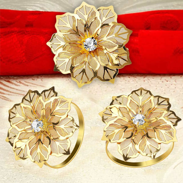 Hollow Out Flower Serviettringer Sett med 20 for bryllupsfest Høytidsbankett Julemiddag Delikat serviettspenner Dekor Favor () Imitation Gold