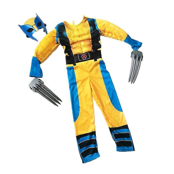 Barn Wolverine kostym Pojke Superhjälte Jumpsuit Barn Halloween Cosplay Mask/varg Claw Rekvisita Fantasy-e 3Pcs Set 3Pcs Set L(130-140CM)