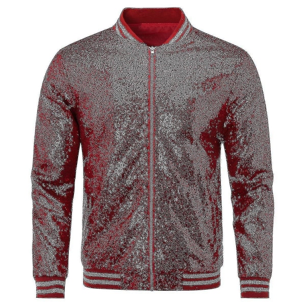 Paljetter For Menn Casual Jakke Party Bomber Glidelås XL