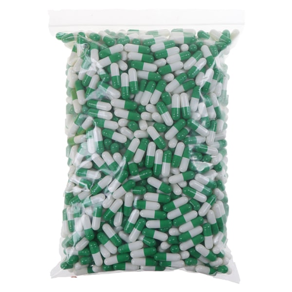 1000 stykker tom hard løs gelatinkapsel størrelse 0# Gel Medisin Grønn Hvit Green White 1000Pcs