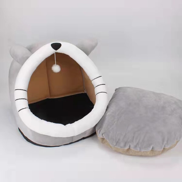 Mjuk varm kattsäng östagbar söt design med en hängande hårbollssäng för husdjur med anti-halk botten A A L