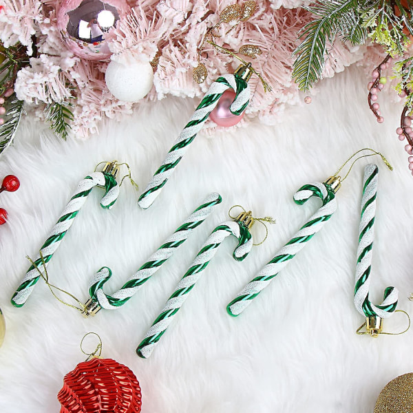 6 stk Christmas Glitter Candy Cane Plastic Candy Cane Juletræspynt Green