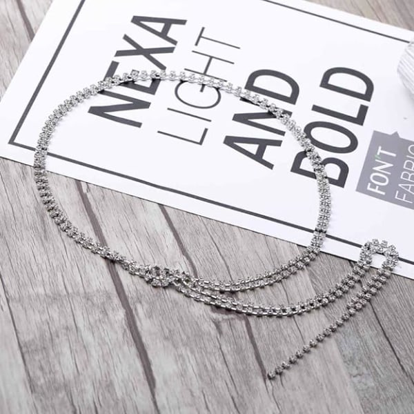 Fashion Long Silver Halsband med Strass smycken kedja för damer och flickor