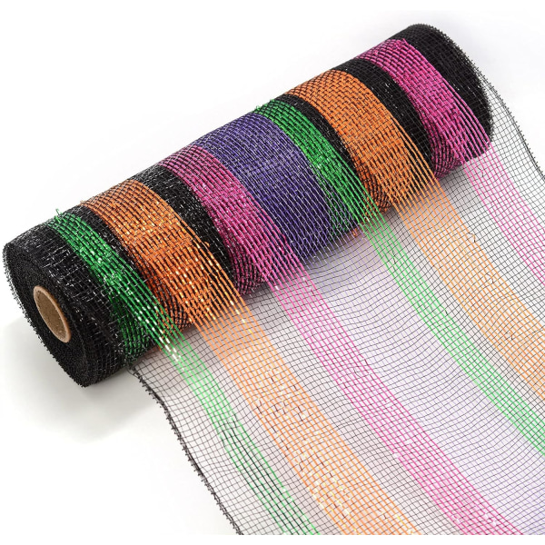 Deco Mesh 10 tommer x 30 fot hver rull, sett med 2 Halloween Multicolor