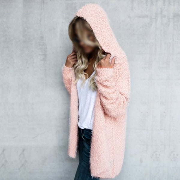 Damefrakk Cardigan Fleece-hettegenser Tynn ös Jakke Rosa Rosa L