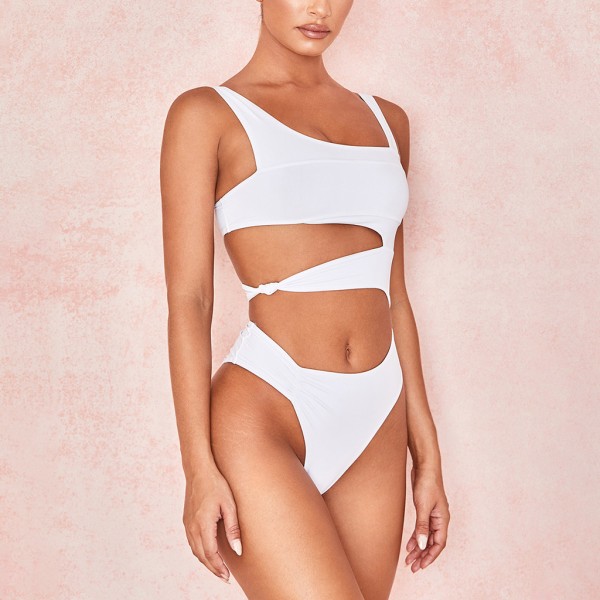 Naisten seksikäs yksiosainen bikini, epäsäännöllinen, leikattu vyötärö, selkänojaton Push Up uimapuku aprikoosi Apricot L